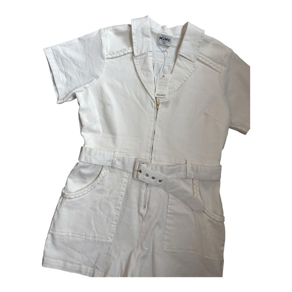 Show Me Your MUMU Outlaw Romper Denim Pearly White Women’s Size XXL - Picture 5 of 13
